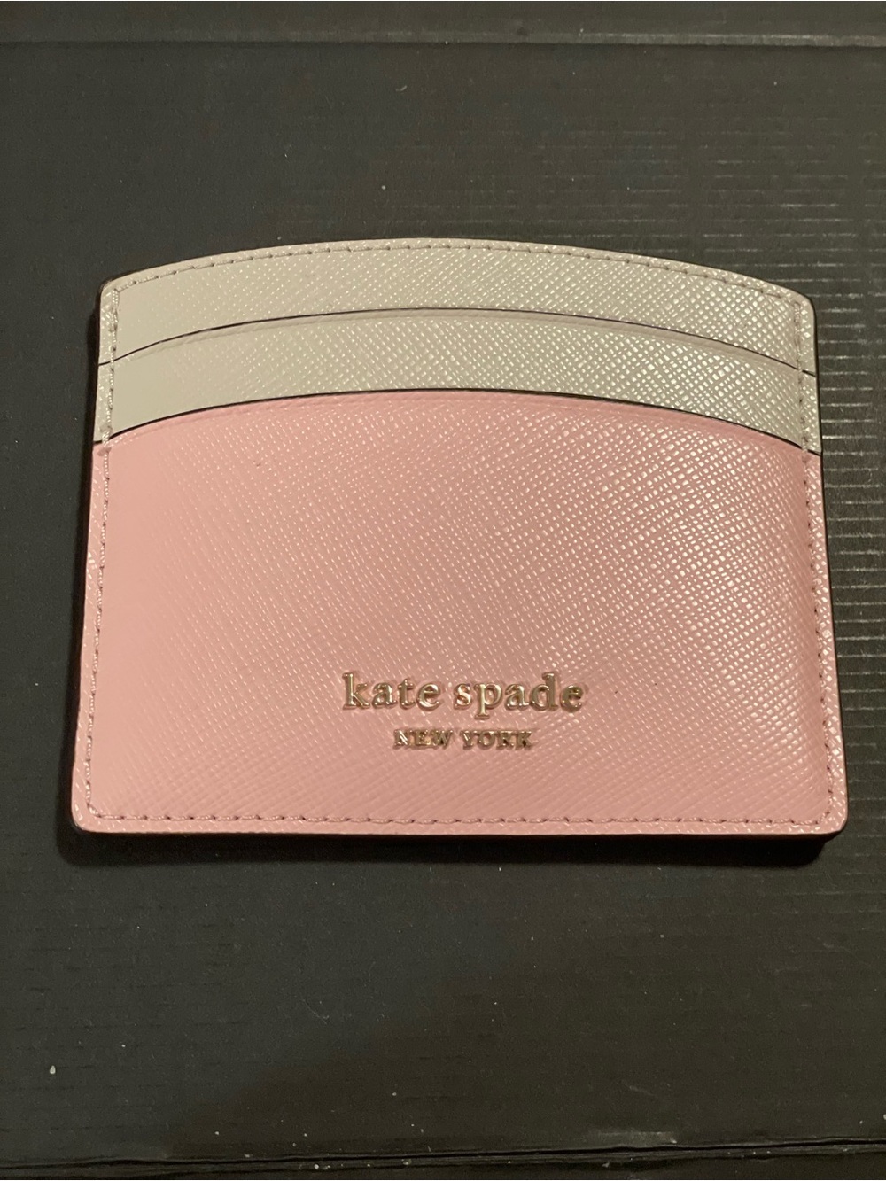 kate spade Pink and Cream Leather Slim Card Case with Gold Logo